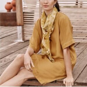 J. Jill Kimono Sleeve Boxy Knit Shift Dress Lagenlook Mustard Fall Size Medium